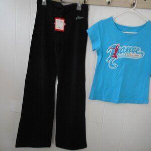 "Dance" Crop Top Shirt & Black Drawstring Pants-- Adult Medium  NWT